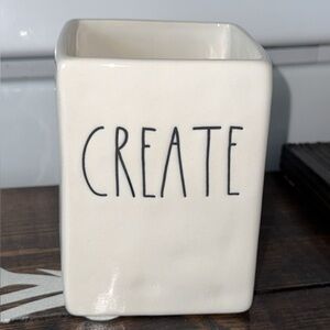 NWT Rae Dunn White 'Create' Ceramic Pen/Pencil Holder Desk Organizer